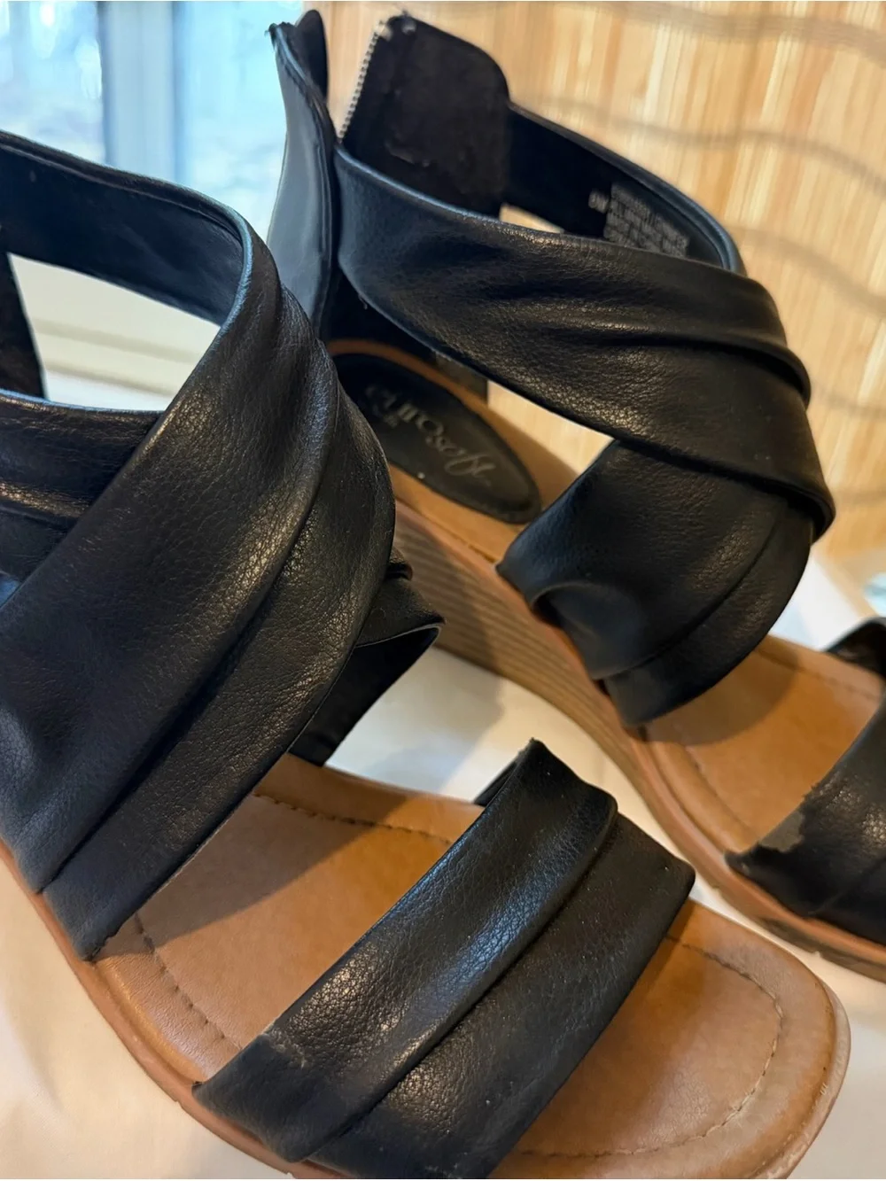 Women’s Black Leather Wedge Sandals